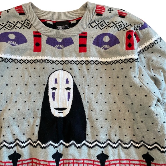 Studio Ghibli Spirited Away Kaonashi Knit Sweater 2X Acrylic Crew Neck AOP - Picture 2 of 9